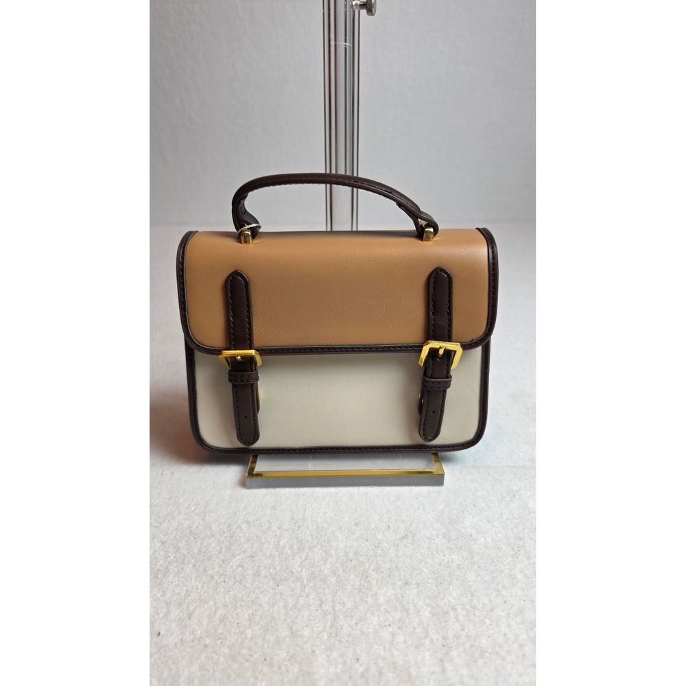Scarleton Color Block Top Handle Satchel Crossbody Bag Tan Cream Brown NWT